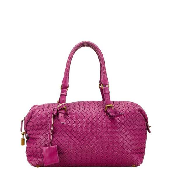 BOTTEGA VENETA Purple Leather Intrecciato Boston Bag